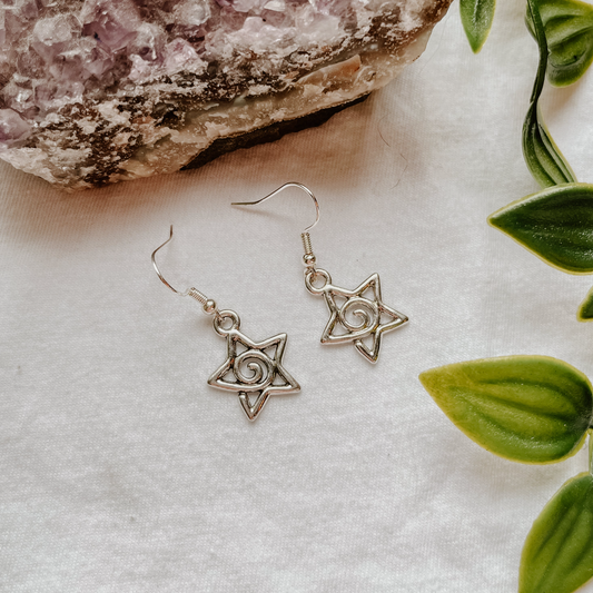 Silver Swirly Star Earrings