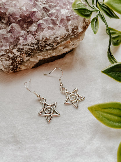 Silver Swirly Star Earrings