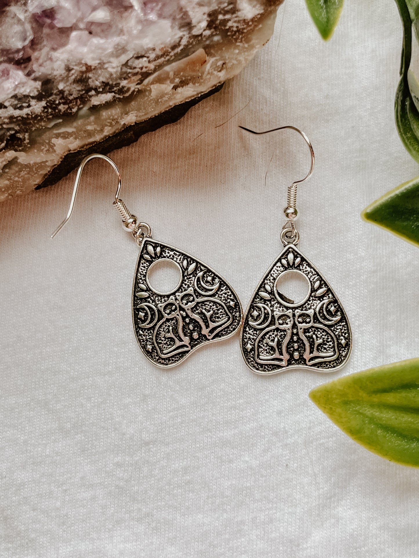 Silver Cat Planchette Earrings