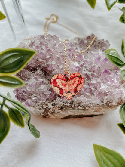 Gold Moth Heart Necklace