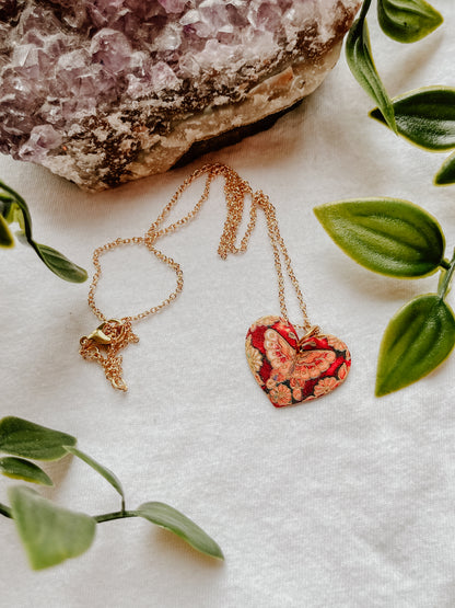 Gold Moth Heart Necklace