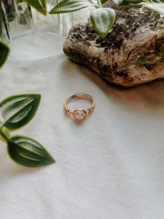 Faux Pearl Wire-Wrapped Ring