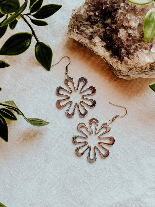 Silver Retro Daisy Earrings